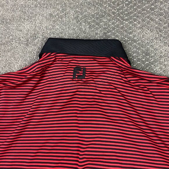 FootJoy Polo Shirt Men's Large Red Black Striped Golf Performance Wear Stripe - Picture 5 of 9